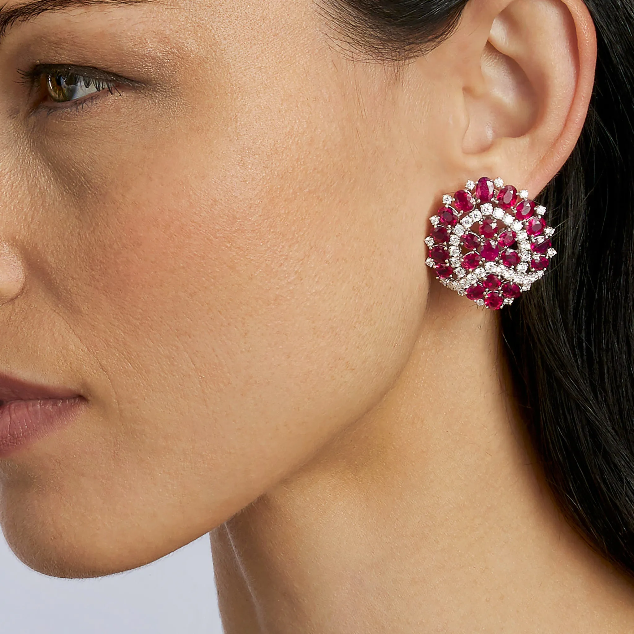 Bulgari Roma 1960s Burma No-Heat Ruby and Diamond Clip Earrings
