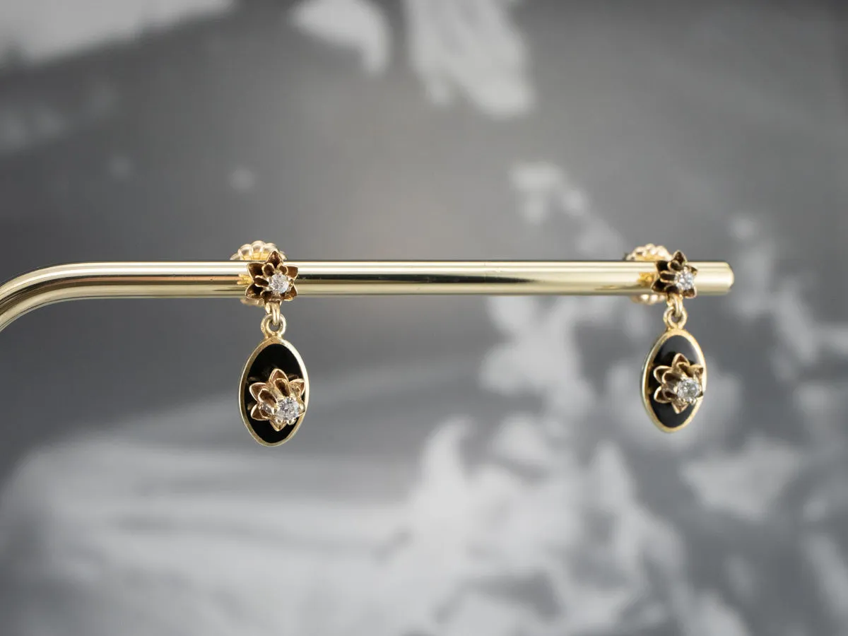 Buttercup Diamond Black Enamel Drop Earrings