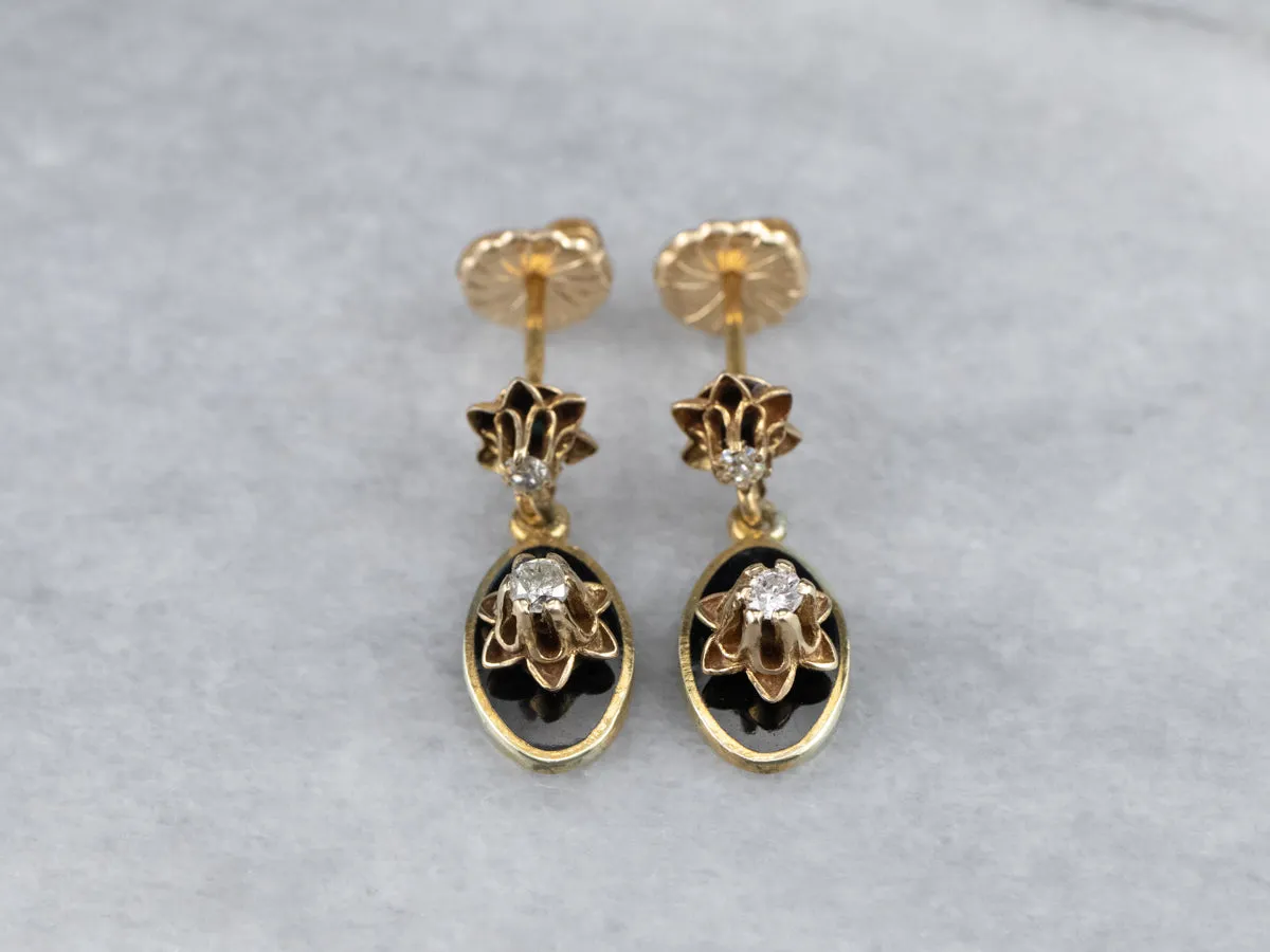Buttercup Diamond Black Enamel Drop Earrings
