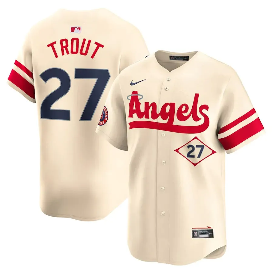 Camisa MLB Los Angeles Angels Nike Cream City Connect Torcedor Masculina Bege Mike Trout 27 football fan hats soccer fan posters