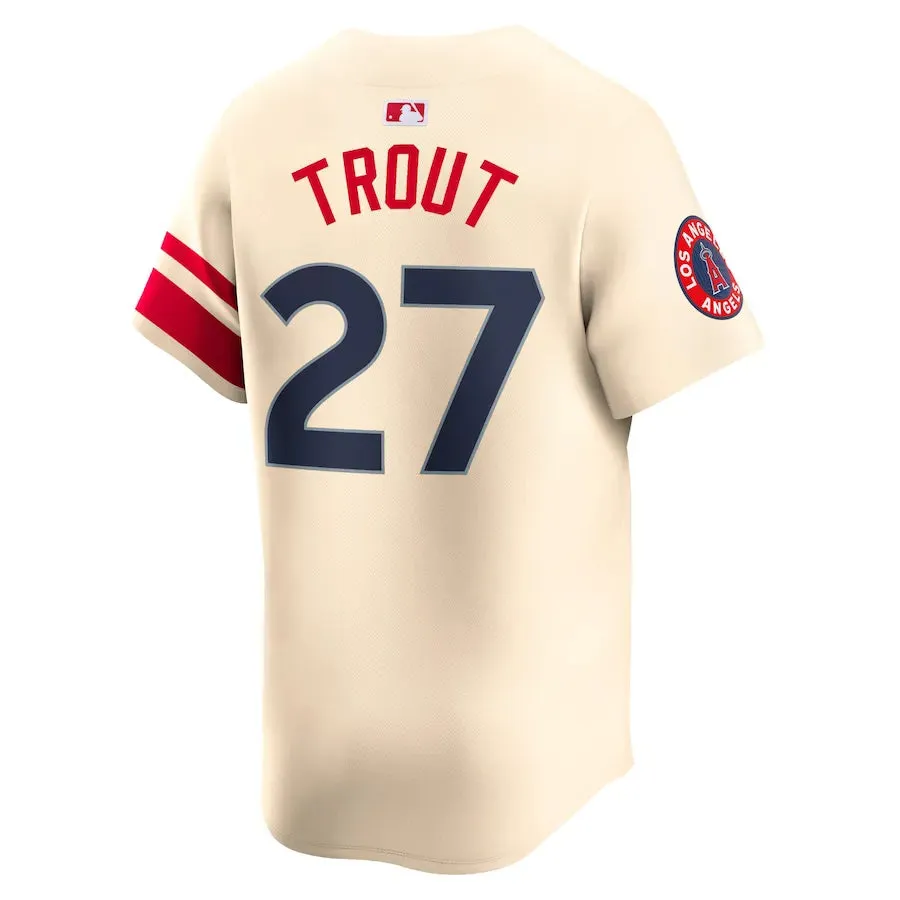 Camisa MLB Los Angeles Angels Nike Cream City Connect Torcedor Masculina Bege Mike Trout 27 football fan hats