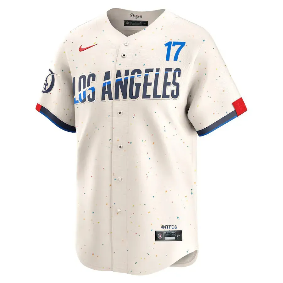 Camisa MLB Los Angeles Dodgers City Connect Nike Torcedor Masculina Bege Shohei Ohtani 17 football fan notebooks