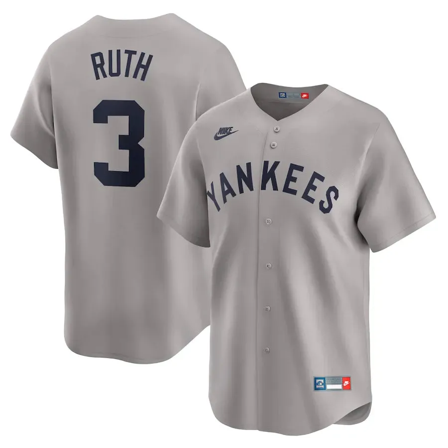Camisa MLB New York Yankees Nike Away Throwback Cooperstown Collection Limited Torcedor Masculina Cinza Babe Ruth 3 football club hats football gloves for supporters