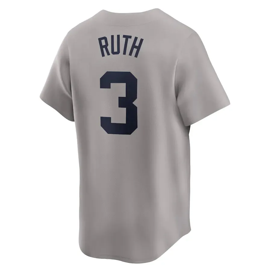 Camisa MLB New York Yankees Nike Away Throwback Cooperstown Collection Limited Torcedor Masculina Cinza Babe Ruth 3 football club hats