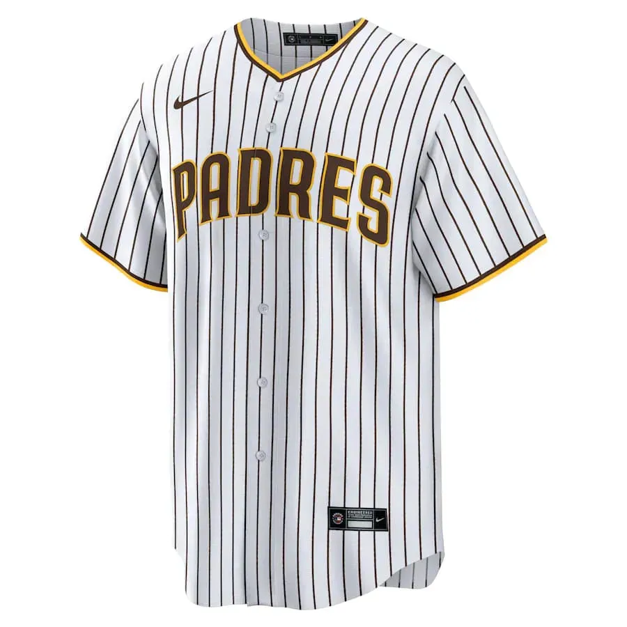 Camisa MLB San Diego Padres Nike Home Torcedor Masculina Listrada Branca football stadium merchandise