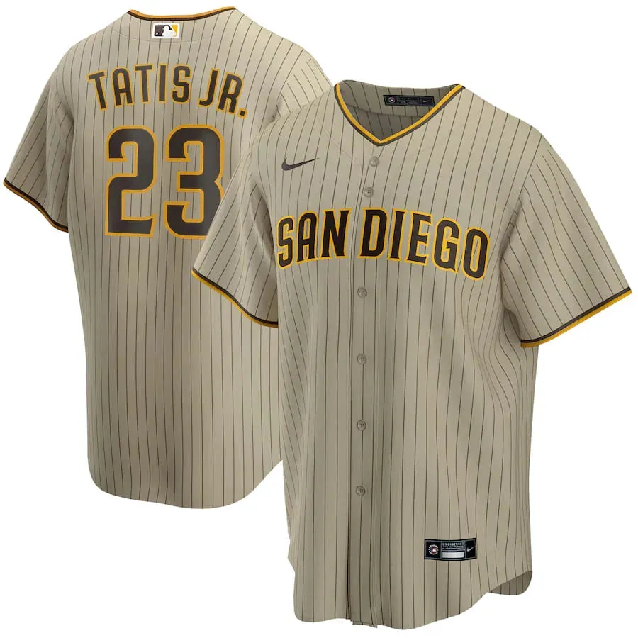 Camisa MLB San Diego Padres Nike Road Torcedor Masculina Listrada Listrada Marrom Tatis Jr. 23 soccer fan hoodies premier league hoodies
