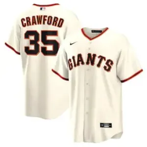 Camisa MLB San Francisco Giants Nike I Torcedor Masculina Bege Brandon Crawford 35 soccer fan stickers football supporters gear