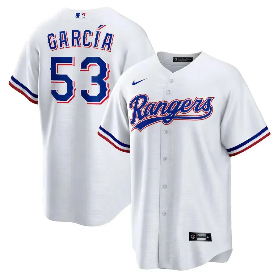 Camisa MLB Texas Rangers I Nike Torcedor Masculina Branca Adolis Garcia 53 football jersey collection national team fan gear