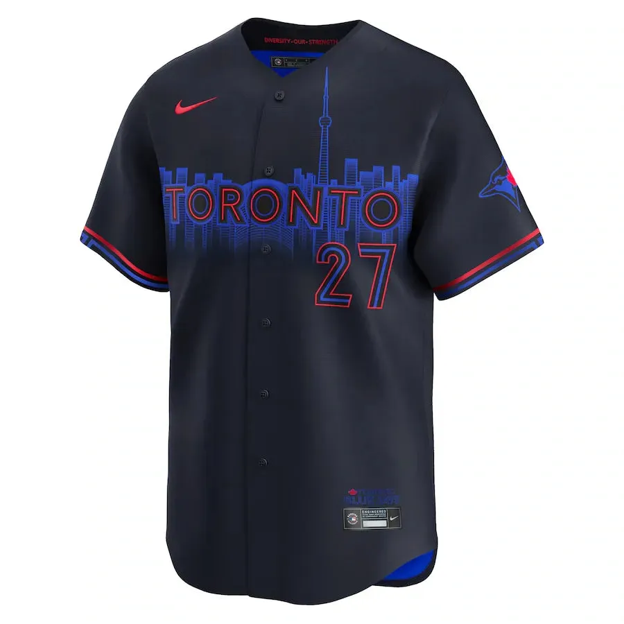 Camisa MLB Toronto Blue Jays Nike City Connect Torcedor Masculina Azul Marinho Vladimir Guerrero Jr. 27 football fan socks