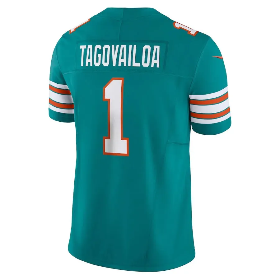 Camisa NFL Miami Dolphins Acqua Nike Limited Jersey Tua Tagovailoa 1 Ciano Masculina football club merchandise