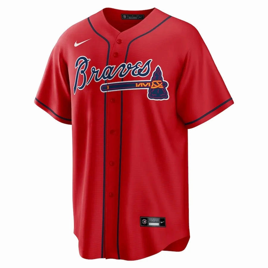 Camisa MLB Atlanta Braves Nike II Torcedor Masculina Vermelha football fan pins