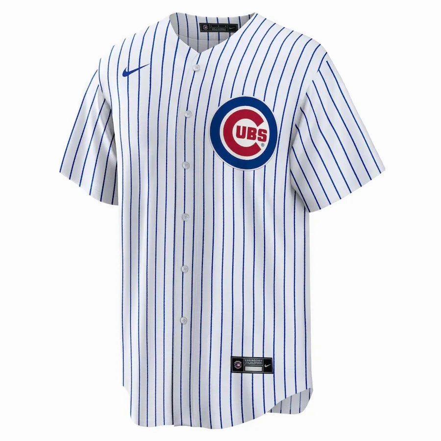 Camisa MLB Chicago Cubs Nike Home Torcedor Masculina Listrada Branca football fans merchandise