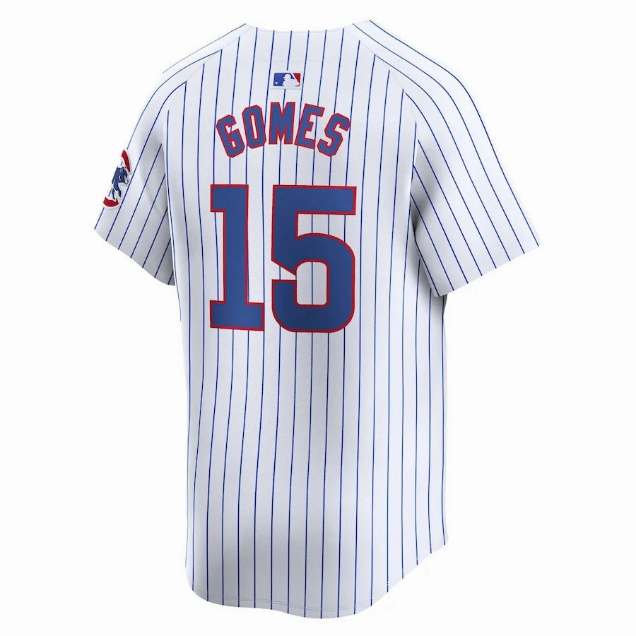 Camisa MLB Chicago Cubs Nike Home Torcedor Masculina Listrada Branca Yan Gomes 15 football fan badges