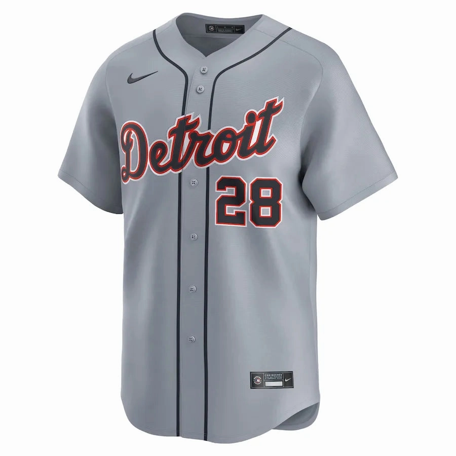 Camisa MLB Detroit Tigers Gray Nike Javier Baez 28 Road Limited Torcedor Masculina Cinza football club water bottles