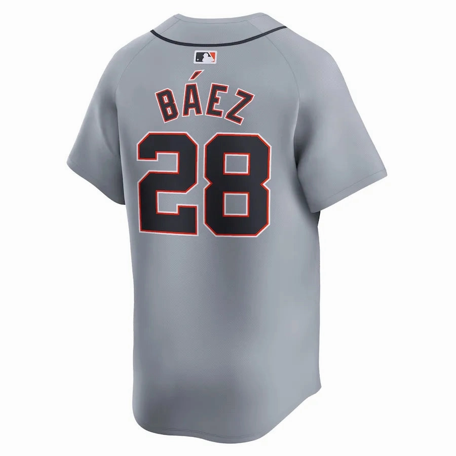 Camisa MLB Detroit Tigers Gray Nike Javier Baez 28 Road Limited Torcedor Masculina Cinza football club water bottles