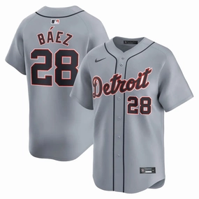 Camisa MLB Detroit Tigers Gray Nike Javier Baez 28 Road Limited Torcedor Masculina Cinza football club wristbands soccer fan wallets