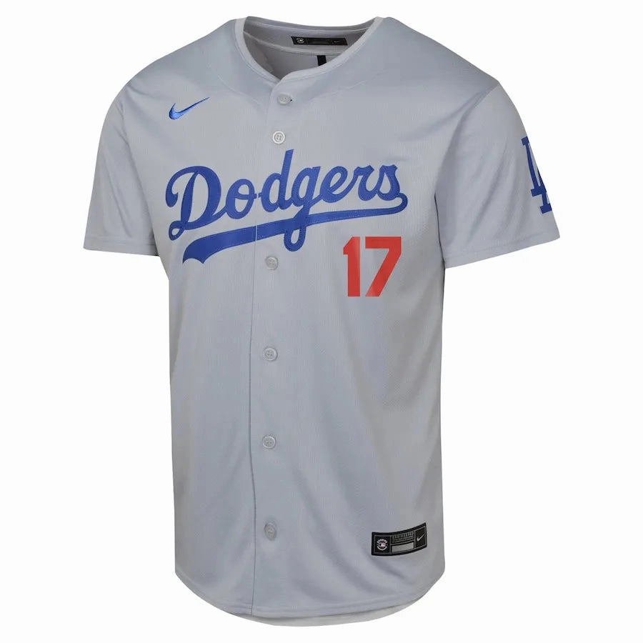 Camisa MLB Los Angeles Dodgers Away Nike Torcedor Masculina Cinza Shohei Ohtani 17 football supporters gear