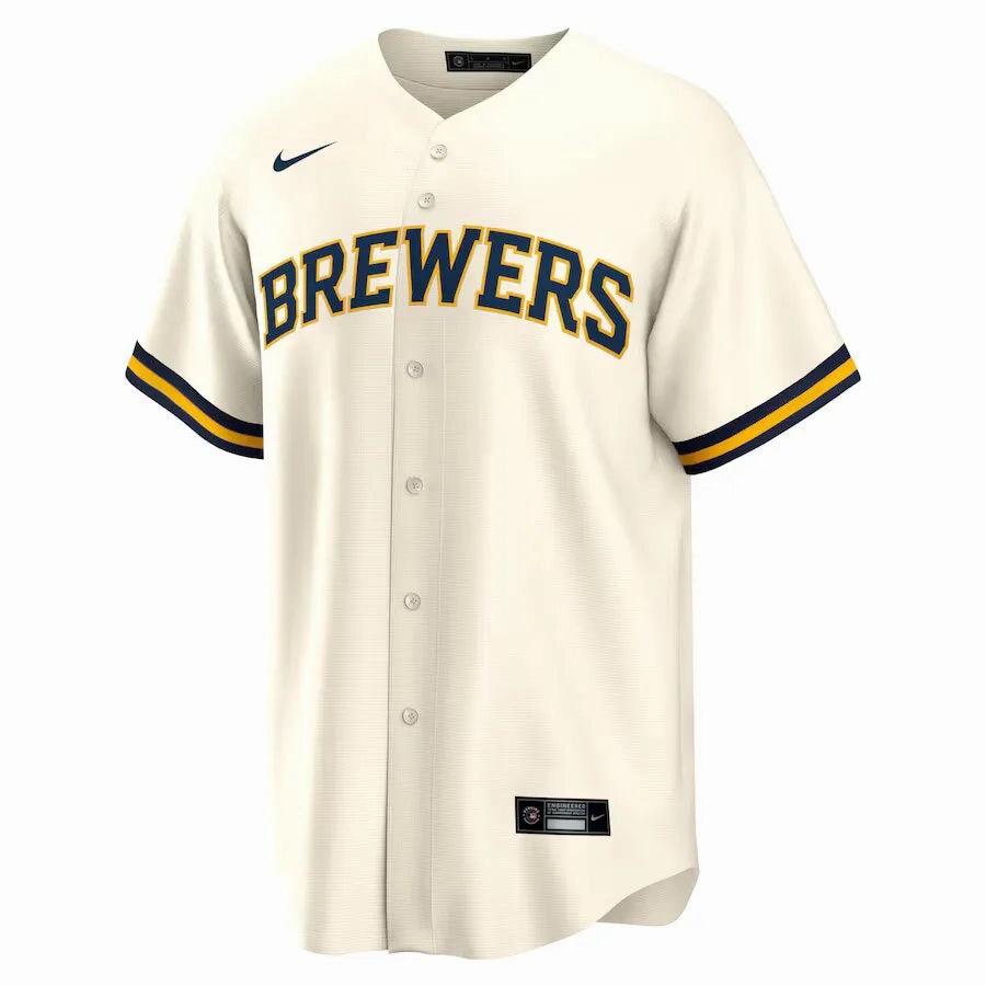 Camisa MLB Milwaukee Brewers Nike Home Torcedor Masculina Bege Christian Yelich 22 football fan scarves