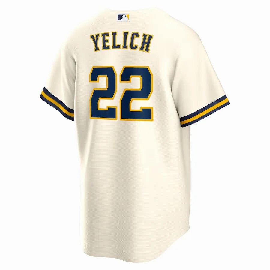 Camisa MLB Milwaukee Brewers Nike Home Torcedor Masculina Bege Christian Yelich 22 football fan scarves