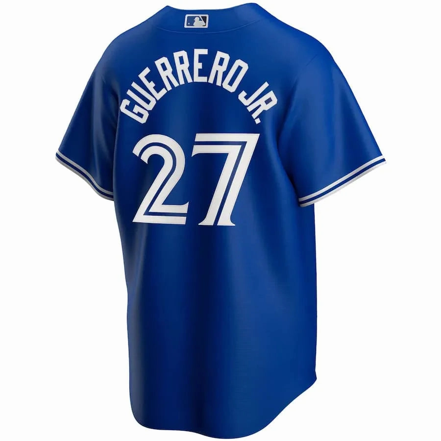 Camisa MLB Toronto Blue Jays Nike II Torcedor Masculina Azul Vladimir Guerrero Jr. 27 football fan jackets