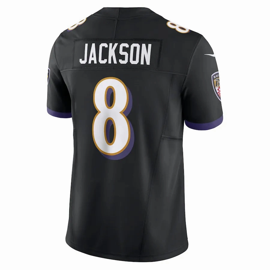 Camisa NFL Baltimore Ravens Black Lamar Jackson 8 Nike Limited Jersey Preta football fan notebooks