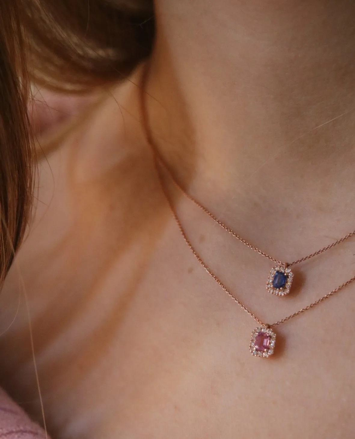 Candy 18K Rose Gold Necklace w. Diamonds & Pink Sapphire