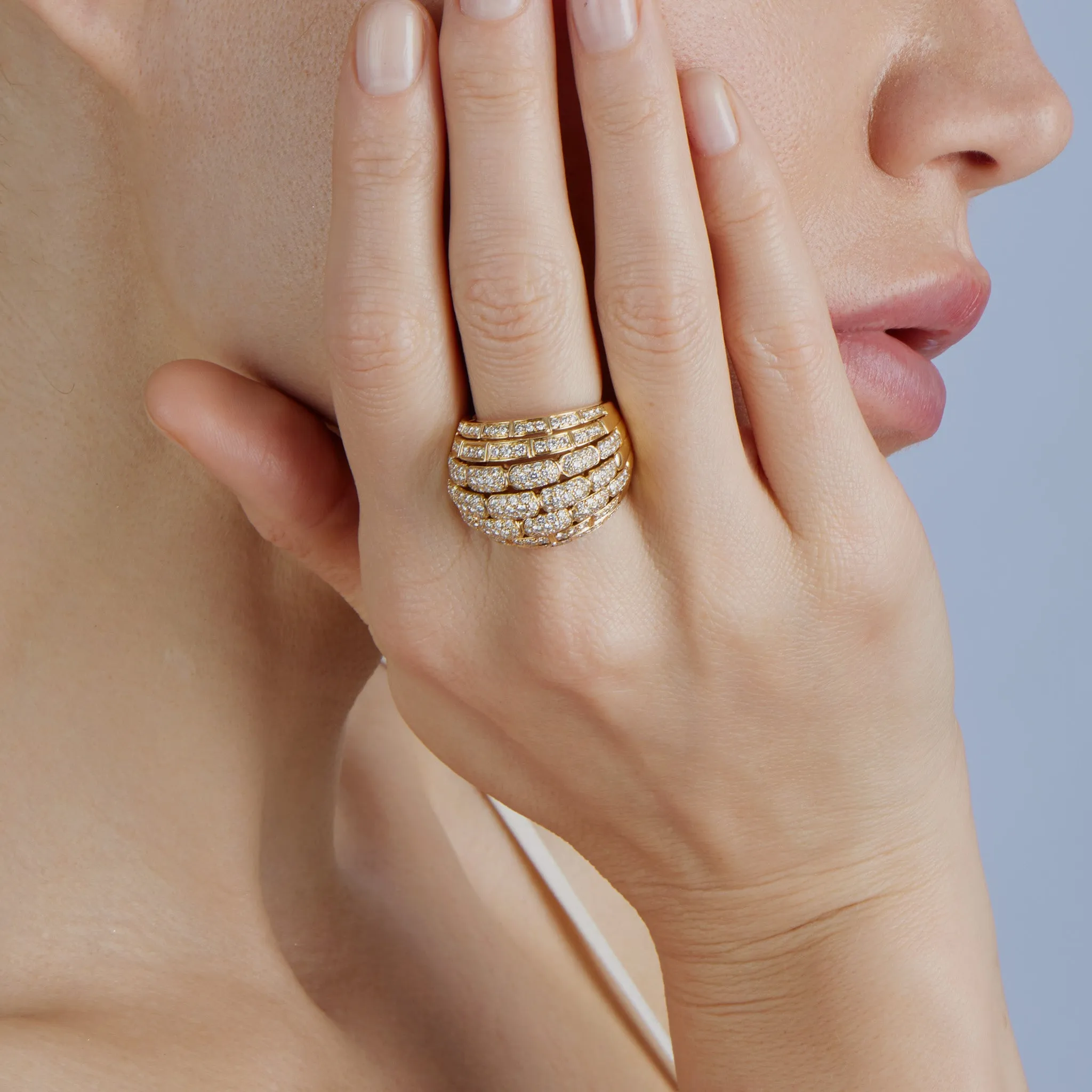 Cartier Paris 18K Gold and Diamond "Maillon Panthre" Bomb Ring