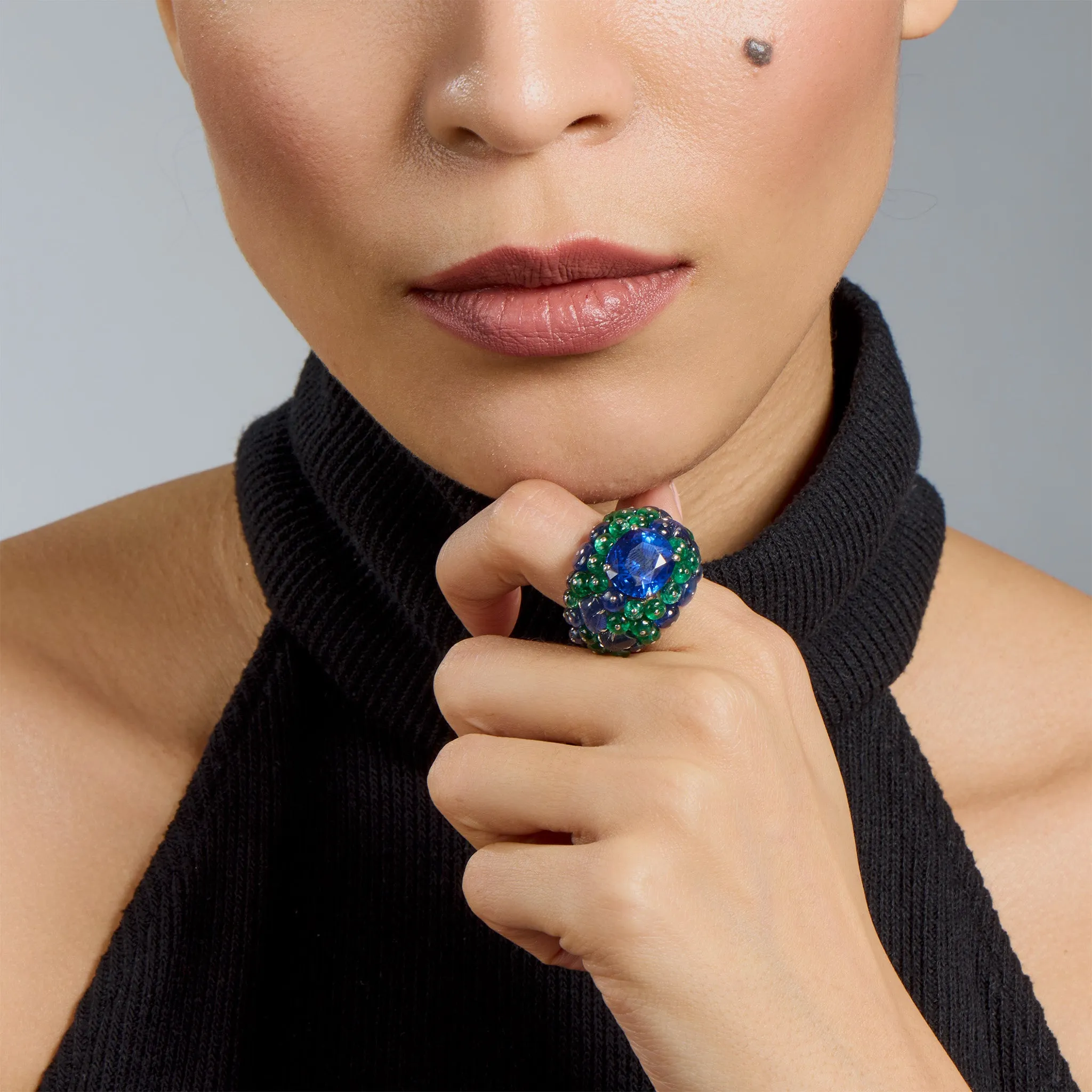 Cartier Paris Ceylon Sapphire and Emerald Boule Ring
