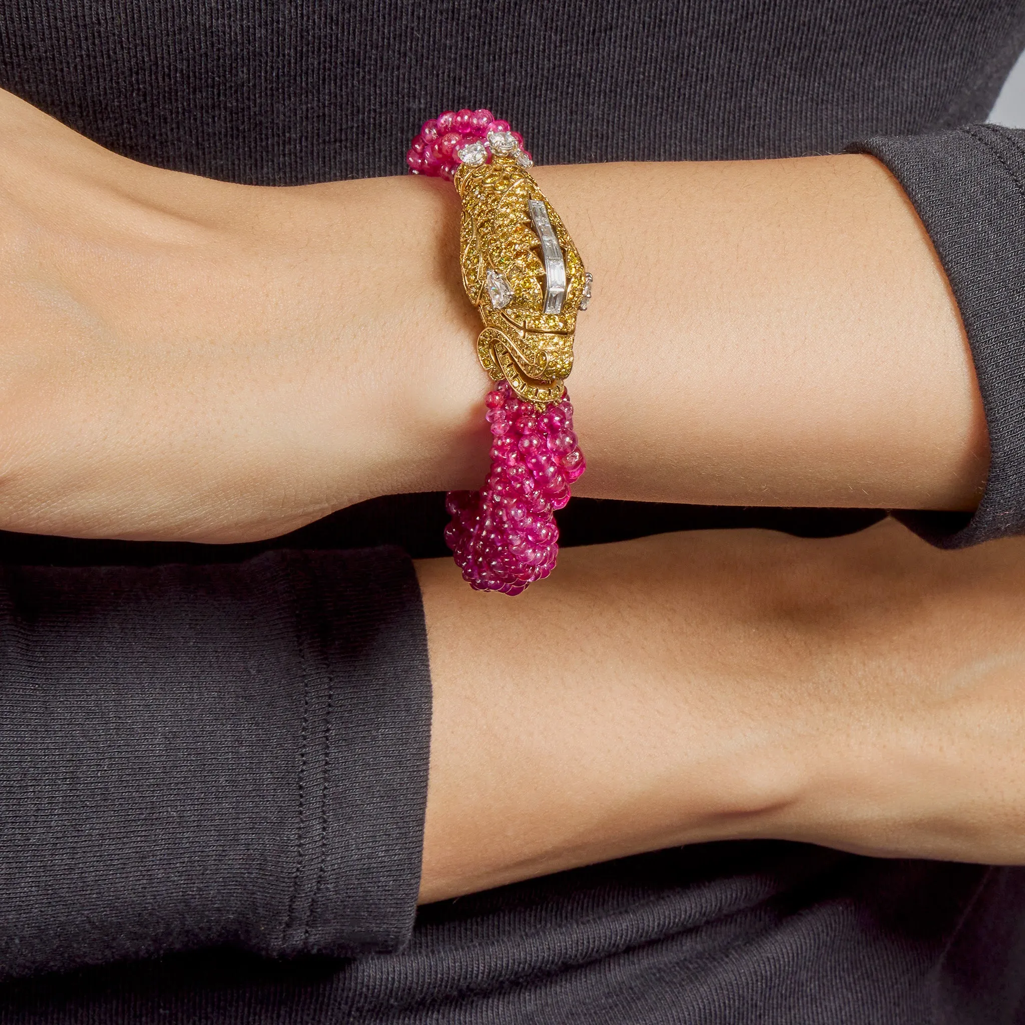 Cartier Paris Diamond and Ruby Chimera Head Bracelet