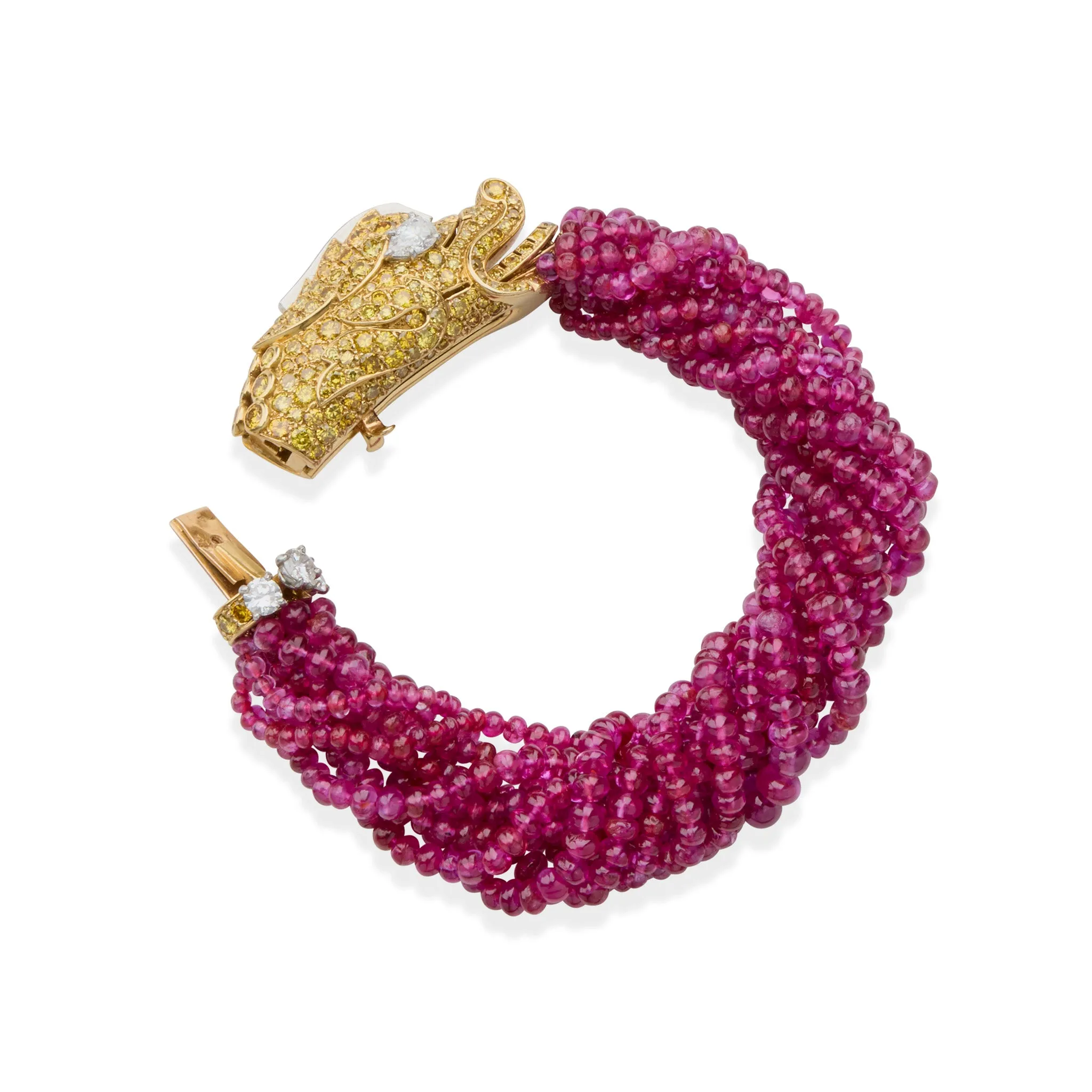 Cartier Paris Diamond and Ruby Chimera Head Bracelet
