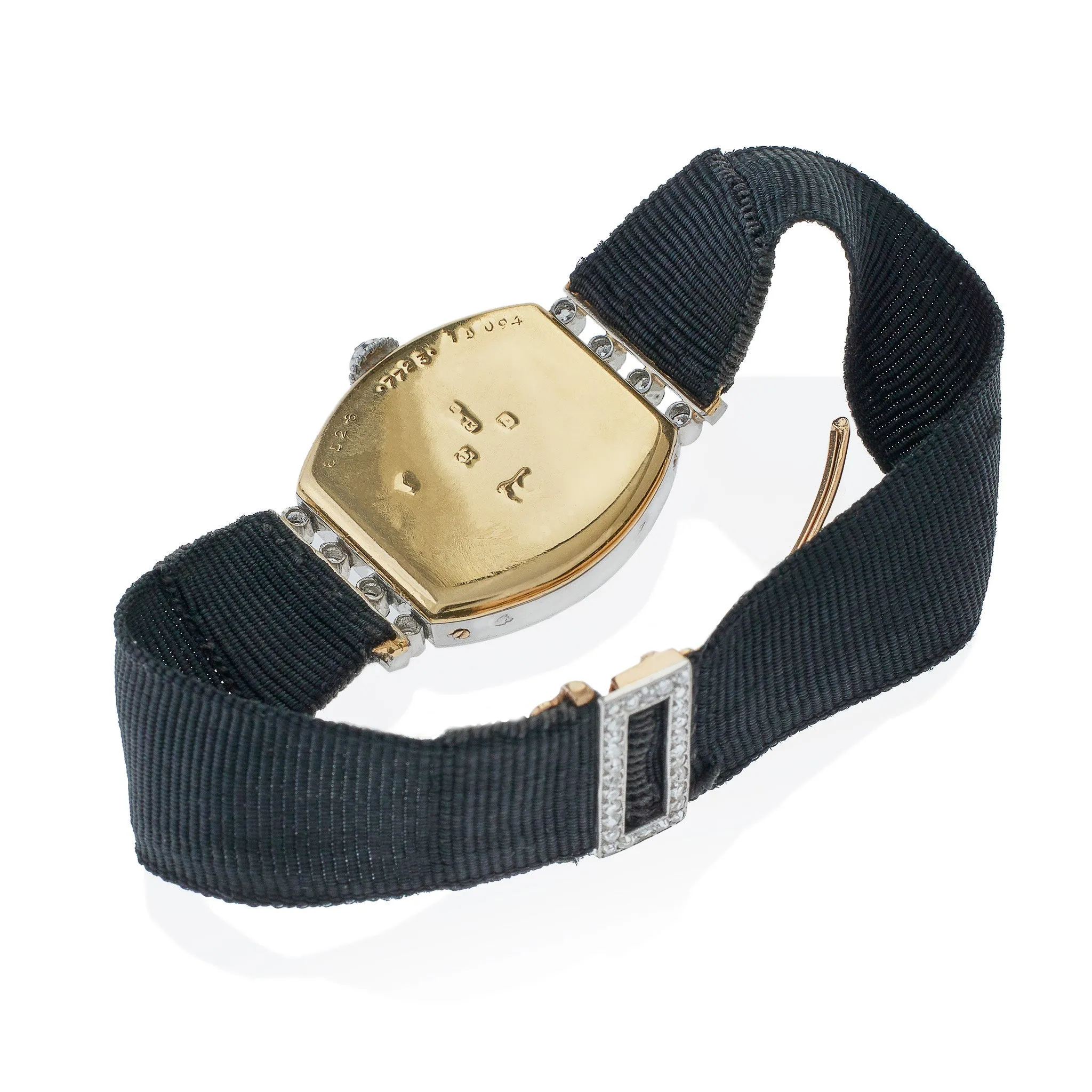 Cartier Paris Tortue Diamond and Grosgrain Wristwatch