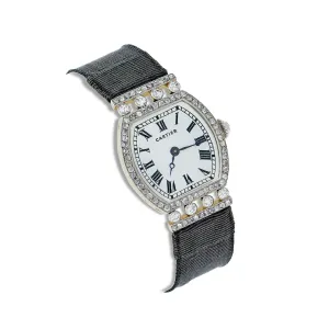 Cartier Paris Tortue Diamond and Grosgrain Wristwatch