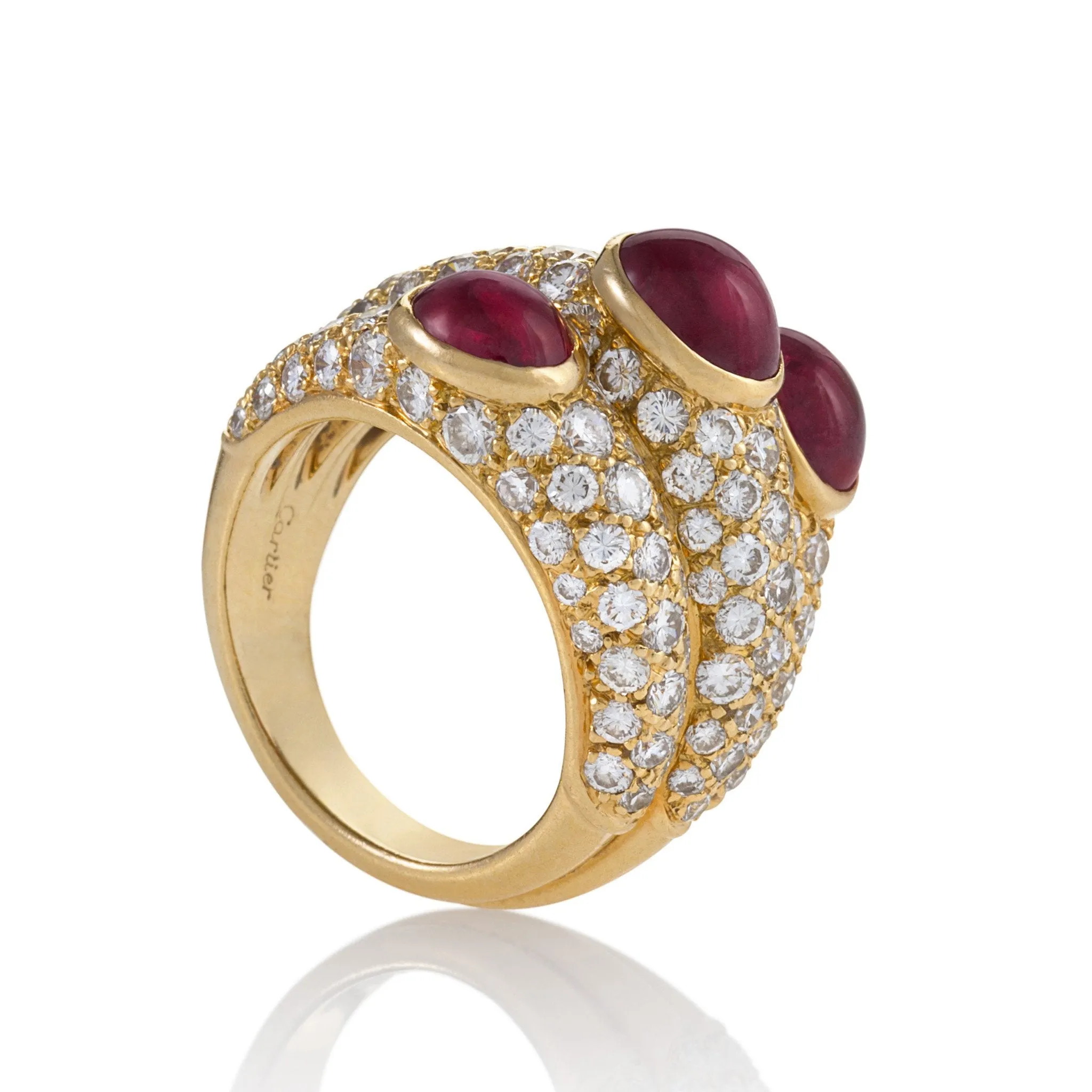 Cartier Ruby and Diamond Three Band Ring