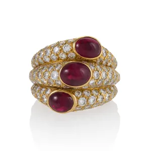 Cartier Ruby and Diamond Three Band Ring