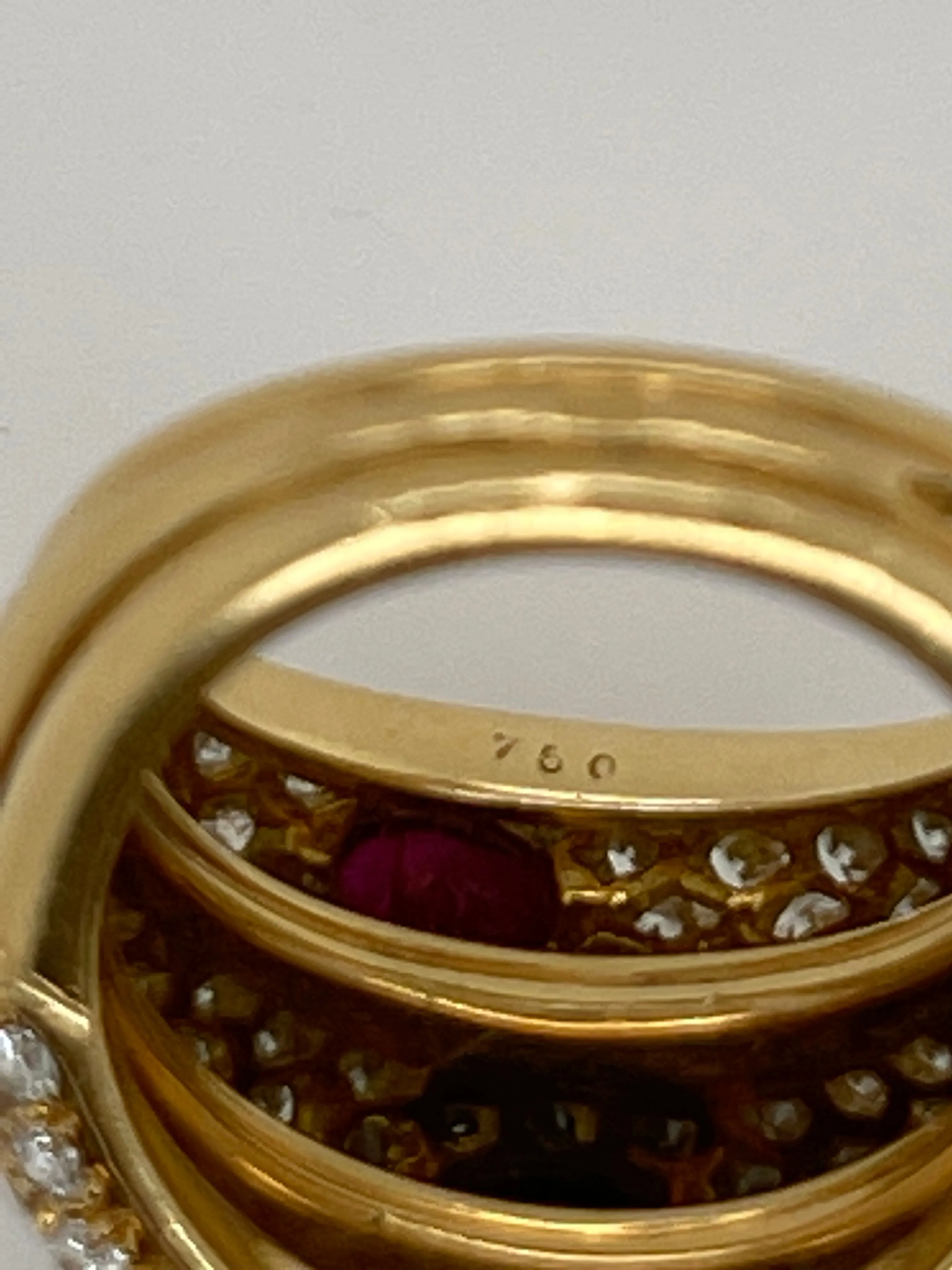 Cartier Ruby and Diamond Three Band Ring