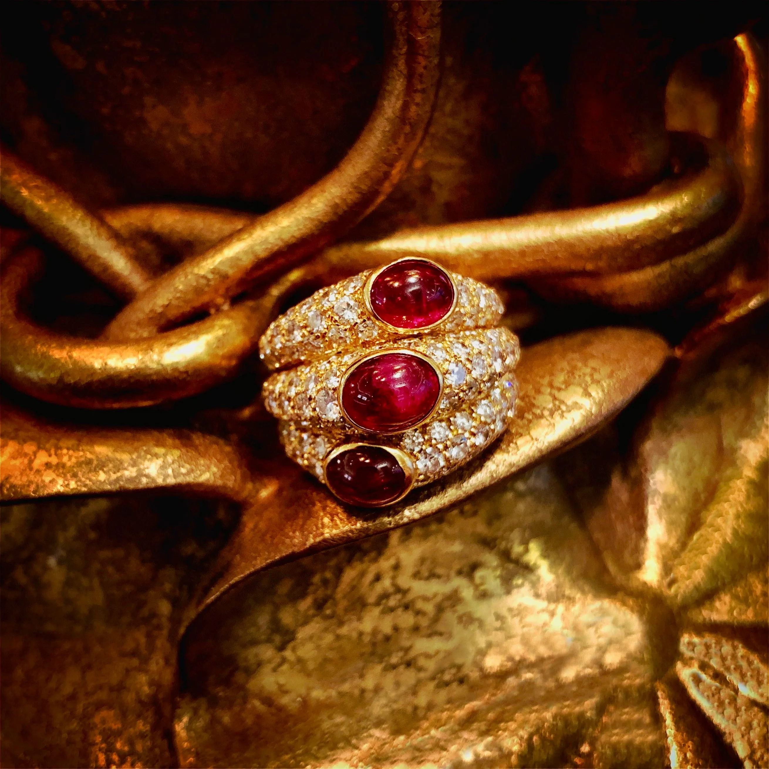 Cartier Ruby and Diamond Three Band Ring