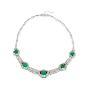 Carved Emerald Bead and Diamond Collar Necklace