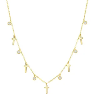 Classic Women's Necklace - Alternating GP Cross and Bezel-Set CZ | M-6802-GP