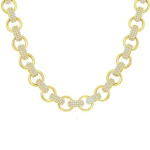 Classic Women's Necklace - Gold Plated Sterling Silver Micro Pave CZ Linked |M-6827-GP