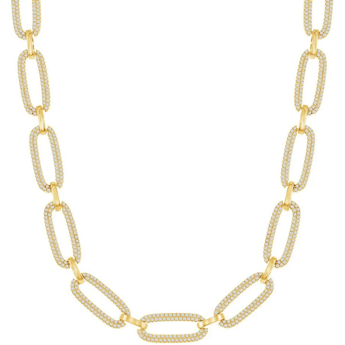 Classic Women's Necklace - GP Sterling Silver Micro Pave CZ Linked Oval | M-6783-GP