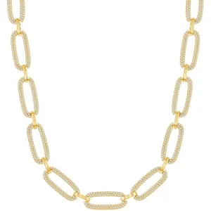 Classic Women's Necklace - GP Sterling Silver Micro Pave CZ Linked Oval | M-6783-GP