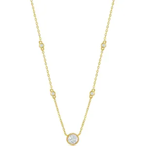 Classic Women's Necklace - GP Sterling Silver Round CZ Station | M-6886-GP