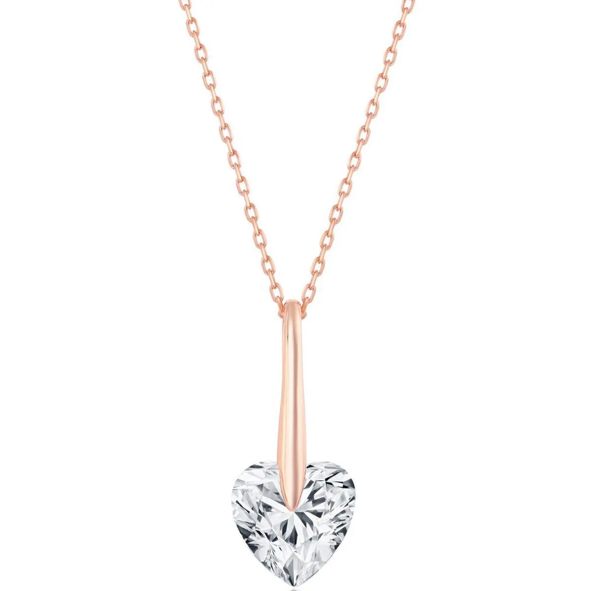 Classic Women's Necklace - Rose Gold Plated Sterling Silver 10mm Heart CZ | M-6779-RG