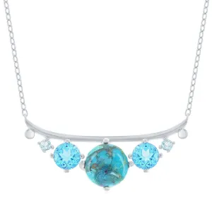 Classic Women's Necklace - Sterling Graduating Round Turquoise and Blue CZ | M-6848