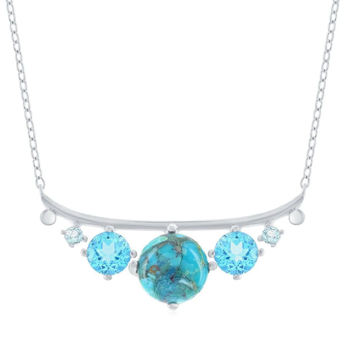 Classic Women's Necklace - Sterling Graduating Round Turquoise and Blue CZ | M-6848