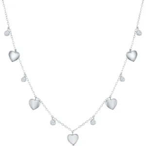 Classic Women's Necklace - Sterling Silver Alternating Heart and Bezel-Set CZ | M-6803