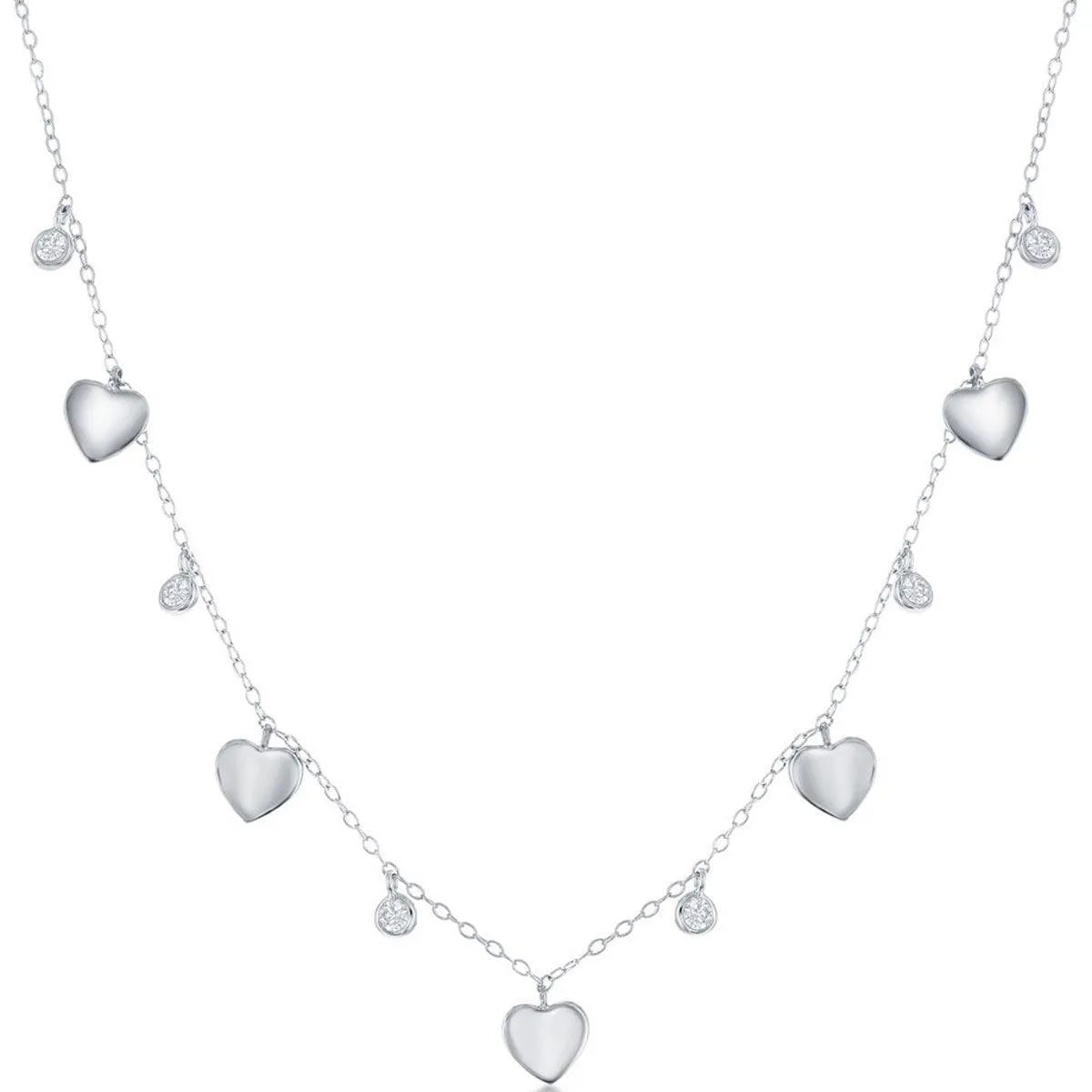 Classic Women's Necklace - Sterling Silver Alternating Heart and Bezel-Set CZ | M-6803