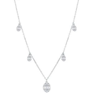 Classic Women's Necklace - Sterling Silver Baguette CZ Oval Charms | M-6925