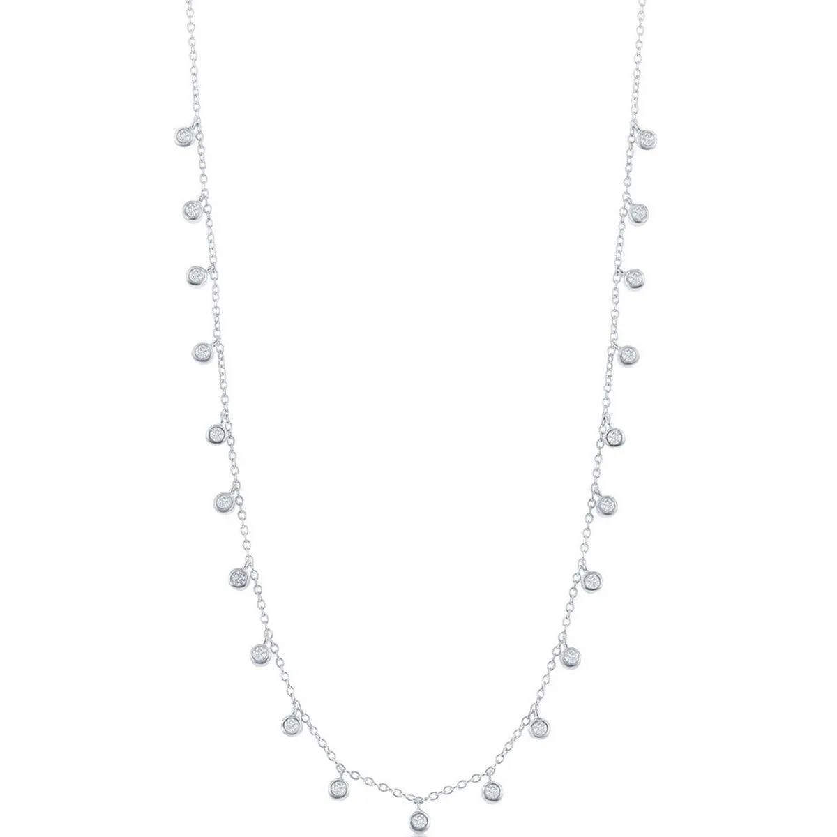 Classic Women's Necklace - Sterling Silver Dangling Bezel-Set CZ | M-6818