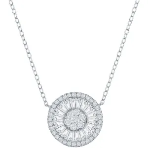 Classic Women's Necklace - Sterling Silver White CZ Baguette Circle | M-6784